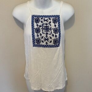 Frenchi White Blouse with Navy Embroidery